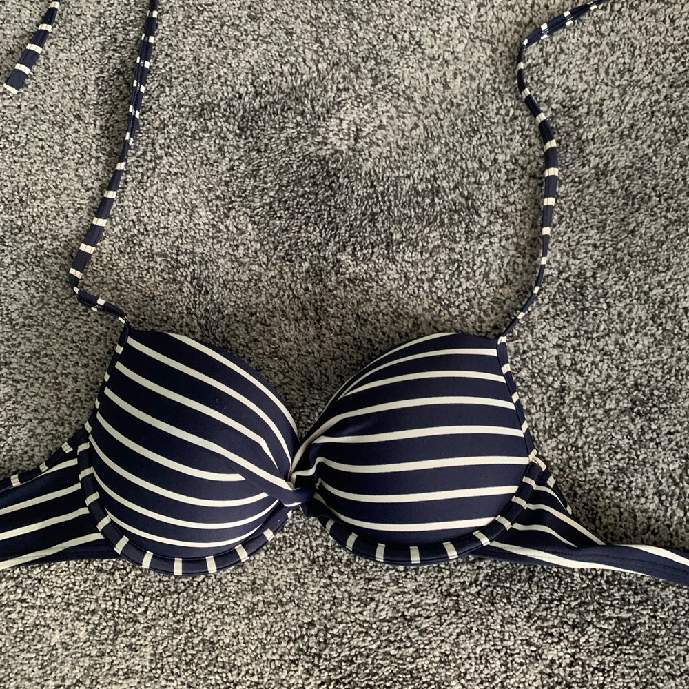 Blue and white Aerie swim bikini top